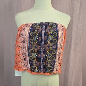 Xhiliration Bohemian Strapless Paisely Print Tube Top - Ornage- XL NEW